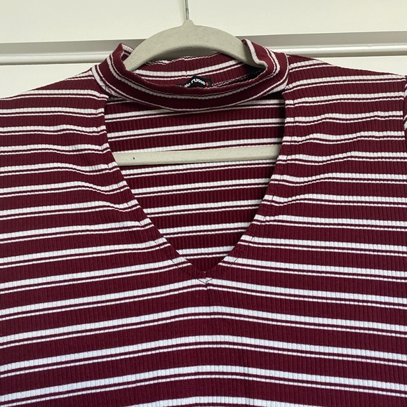 Plus Burgundy/ White Striped longsleeve shirt - Picture 3 of 4